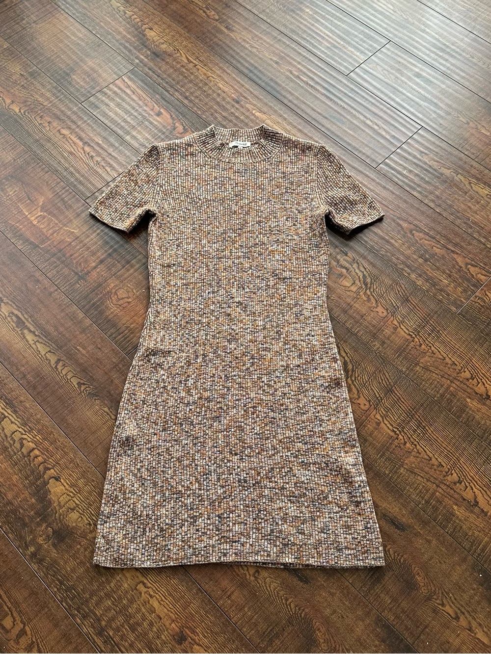 Madewell Marled Brown & Red Knit Mock Neck Mini Dress